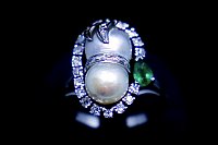 Anel Brilhantes Esmeralda Pérolas