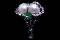 Anel Brilhantes Esmeralda Pérolas