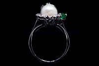 Anel Brilhantes Esmeralda Pérolas