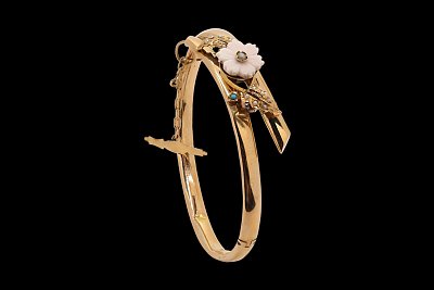 Esclava Flor Hojas Marfil Perlas Turquesas