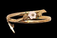 Esclava Flor Hojas Marfil Perlas Turquesas