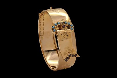 Turquoises Brown Zirconias Buckle Slave Bangle