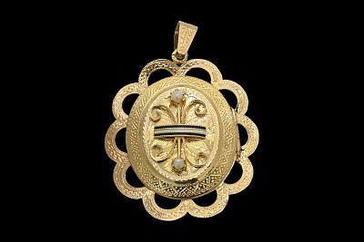 Medalhão Abrir Esmalte Azul Branco Pérolas