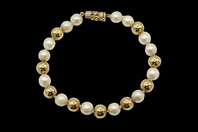 Pulseira Pérolas Brilhantes Bolas Ouro